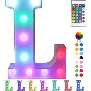 Colorful LED Marquee letter light with a remote in ‘L’